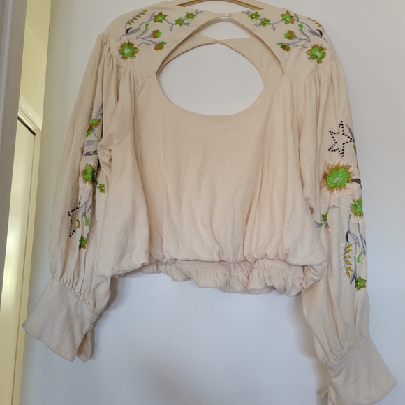RARE Free People Lita Heavily Embroidered Cream Boxy Boho Festival Top Small - Picture 4 of 10